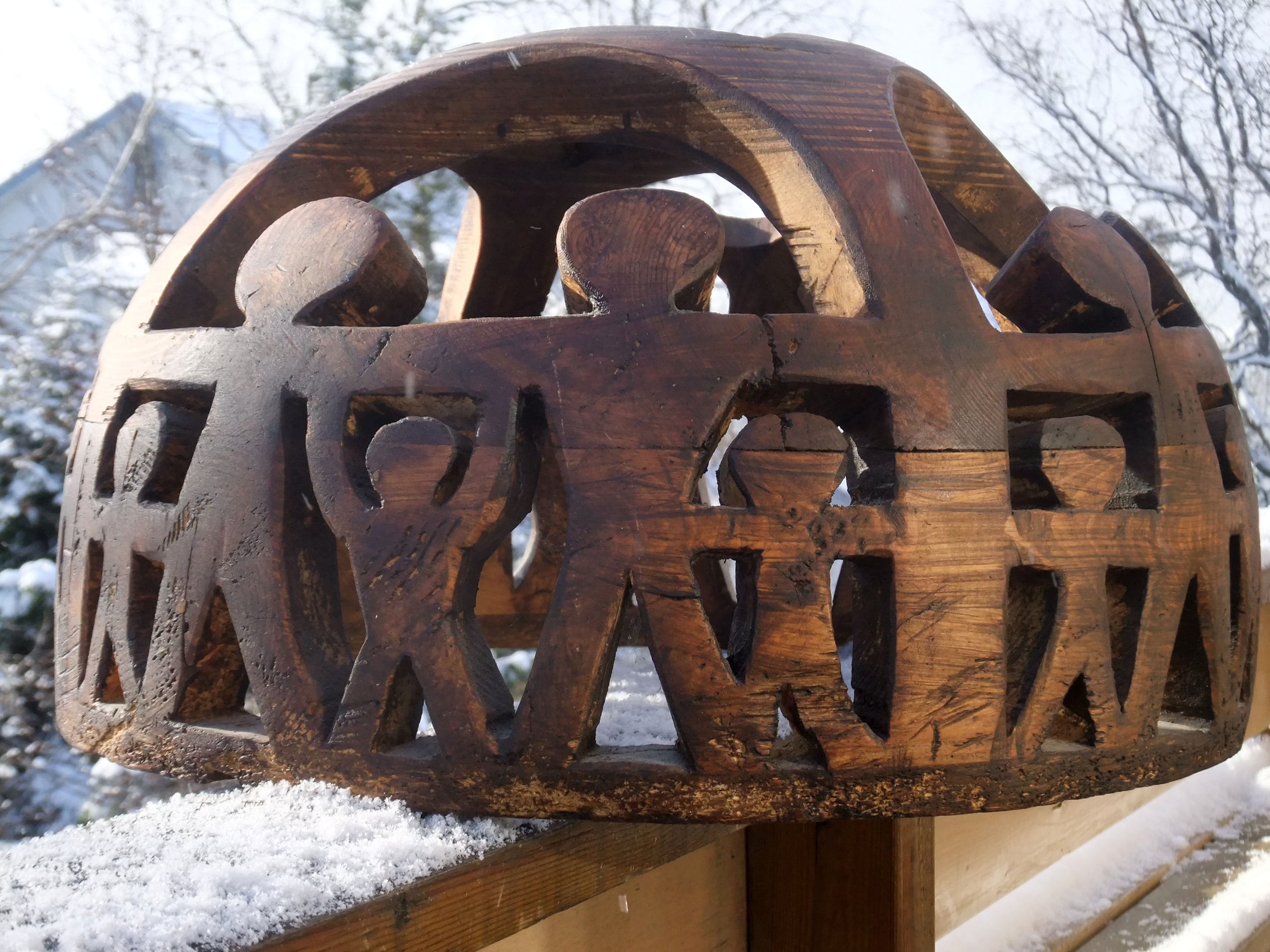 Wooden sculpture sketch based on my Oktavuohta (Unity) symbol, rooted in traditional Sámi drum symbols